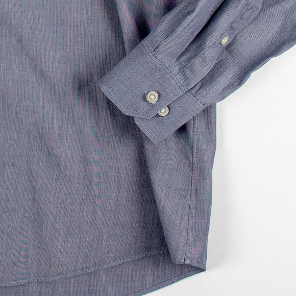 Elie Tahari Men's Long Sleeve Button Up Oxford Cuffs Blue Gray Cotton Size 16.5 - Picture 4 of 12